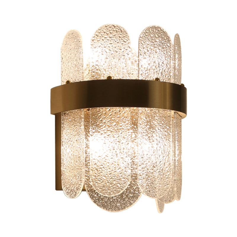 4 Heads Bedroom Wall Lamp Modern Style Golden Wall Lighting Sconce with Oval-Shape Clear Hammered Glass Clearhalo 'Modern wall lights' 'Modern' 'Wall Lamps & Sconces' 'Wall Lights' Lighting' 261713