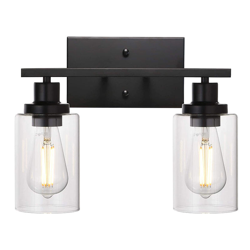 Industrial Style Wall Mounted Lamp 2 Heads Vanity Lamp in Pure Glass Shade for Bathroom Black Clearhalo 'Vanity Lights' 'Wall Lights' Lighting' 2617133