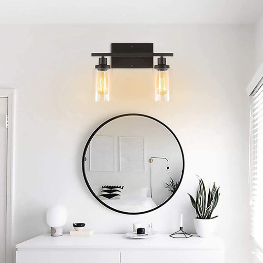 Industrial Style Wall Mounted Lamp 2 Heads Vanity Lamp in Pure Glass Shade for Bathroom Clearhalo 'Vanity Lights' 'Wall Lights' Lighting' 2617134