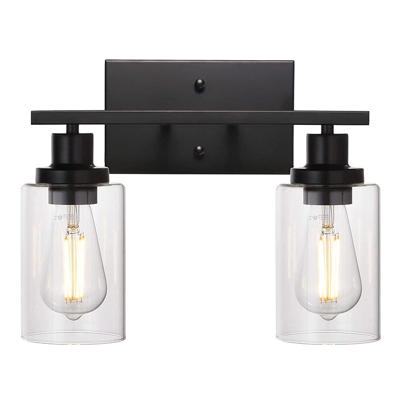 Industrial Style Wall Mounted Lamp 2 Heads Vanity Lamp in Pure Glass Shade for Bathroom Clearhalo 'Vanity Lights' 'Wall Lights' Lighting' 2617137