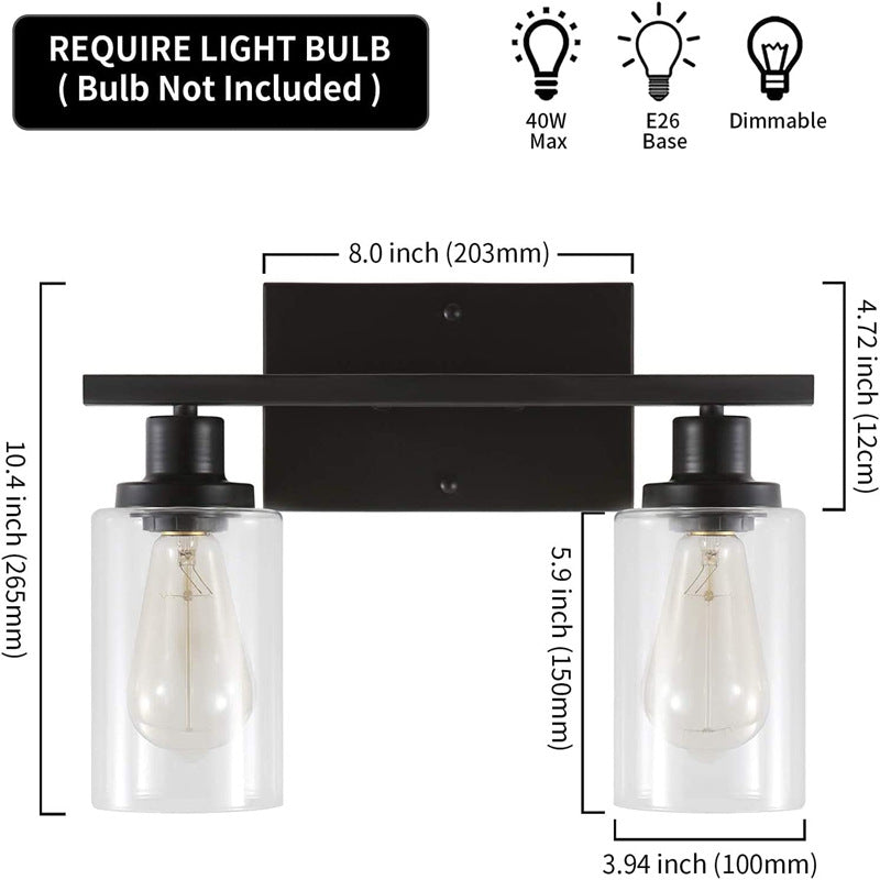 Industrial Style Wall Mounted Lamp 2 Heads Vanity Lamp in Pure Glass Shade for Bathroom Clearhalo 'Vanity Lights' 'Wall Lights' Lighting' 2617138