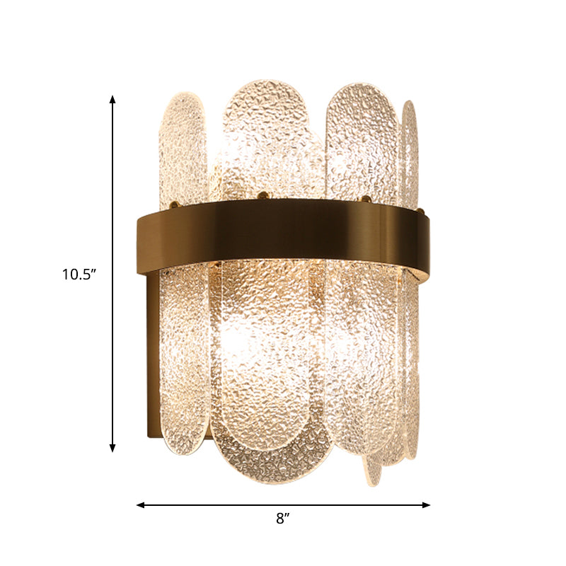 4 Heads Bedroom Wall Lamp Modern Style Golden Wall Lighting Sconce with Oval-Shape Clear Hammered Glass Clearhalo 'Modern wall lights' 'Modern' 'Wall Lamps & Sconces' 'Wall Lights' Lighting' 261714