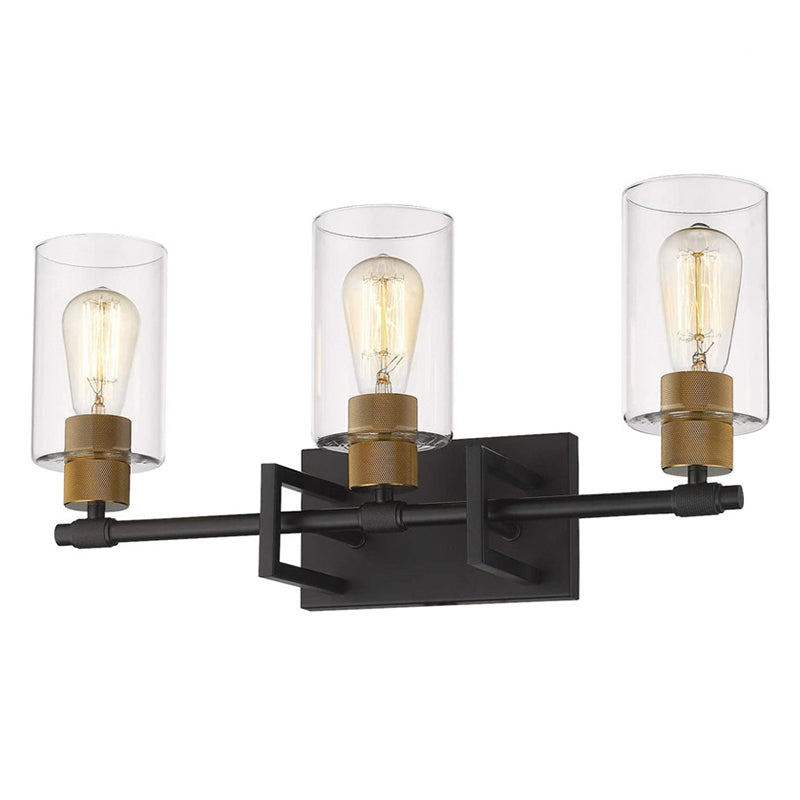 Industrial Metal Wall Mount Lighting Bathroom Vanity Sconces With Cylindrical Glass Shade 3.0 Black Clearhalo 'Vanity Lights' 'Wall Lights' Lighting' 2617140