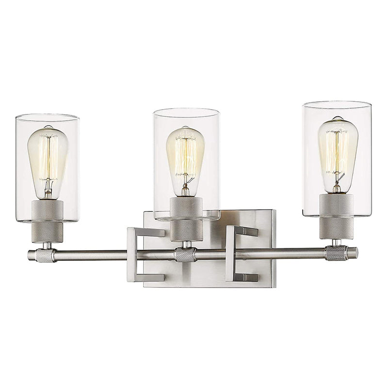 Industrial Metal Wall Mount Lighting Bathroom Vanity Sconces With Cylindrical Glass Shade 3.0 Nickel Clearhalo 'Vanity Lights' 'Wall Lights' Lighting' 2617143