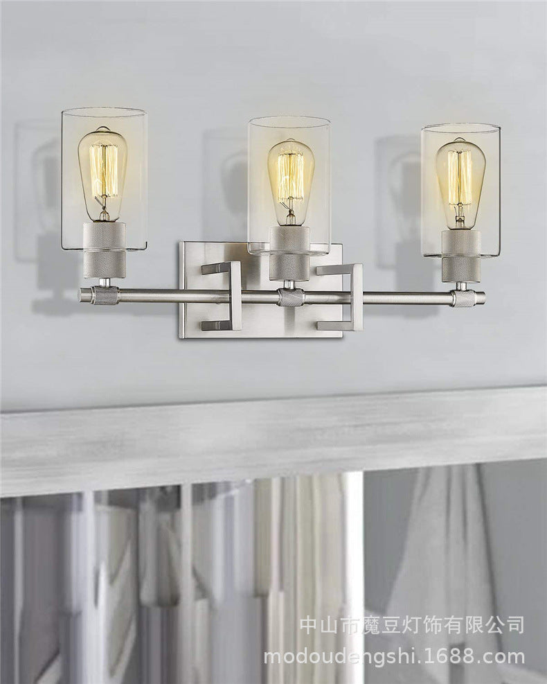 Industrial Metal Wall Mount Lighting Bathroom Vanity Sconces With Cylindrical Glass Shade Clearhalo 'Vanity Lights' 'Wall Lights' Lighting' 2617144