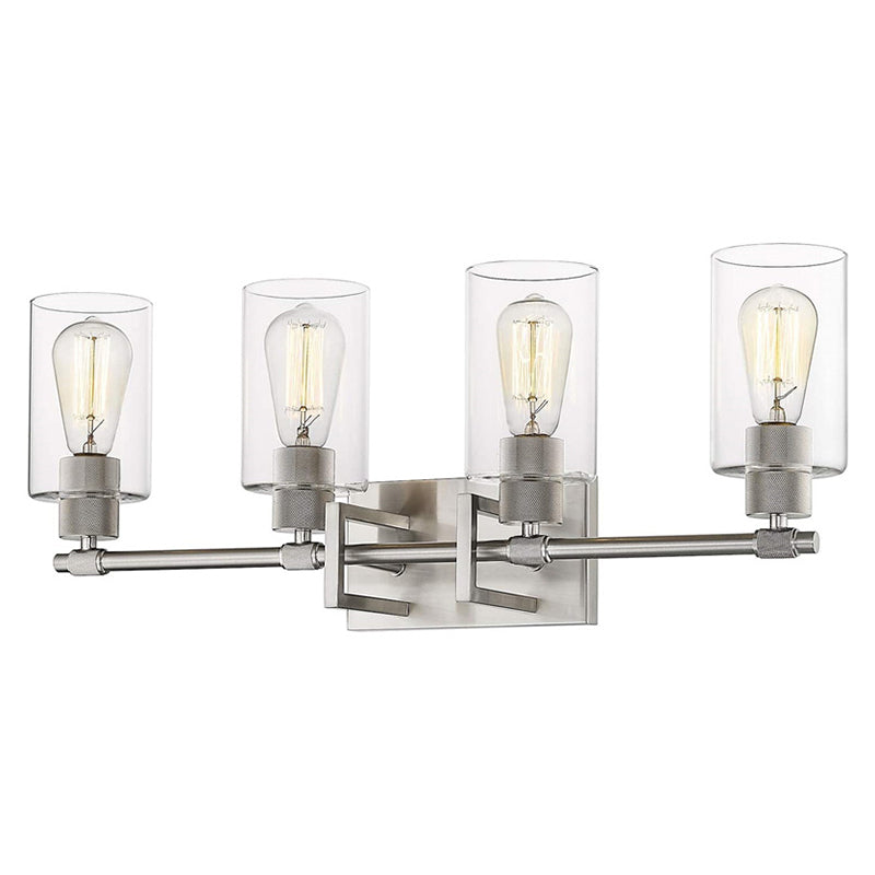 Industrial Metal Wall Mount Lighting Bathroom Vanity Sconces With Cylindrical Glass Shade 4.0 Nickel Clearhalo 'Vanity Lights' 'Wall Lights' Lighting' 2617145