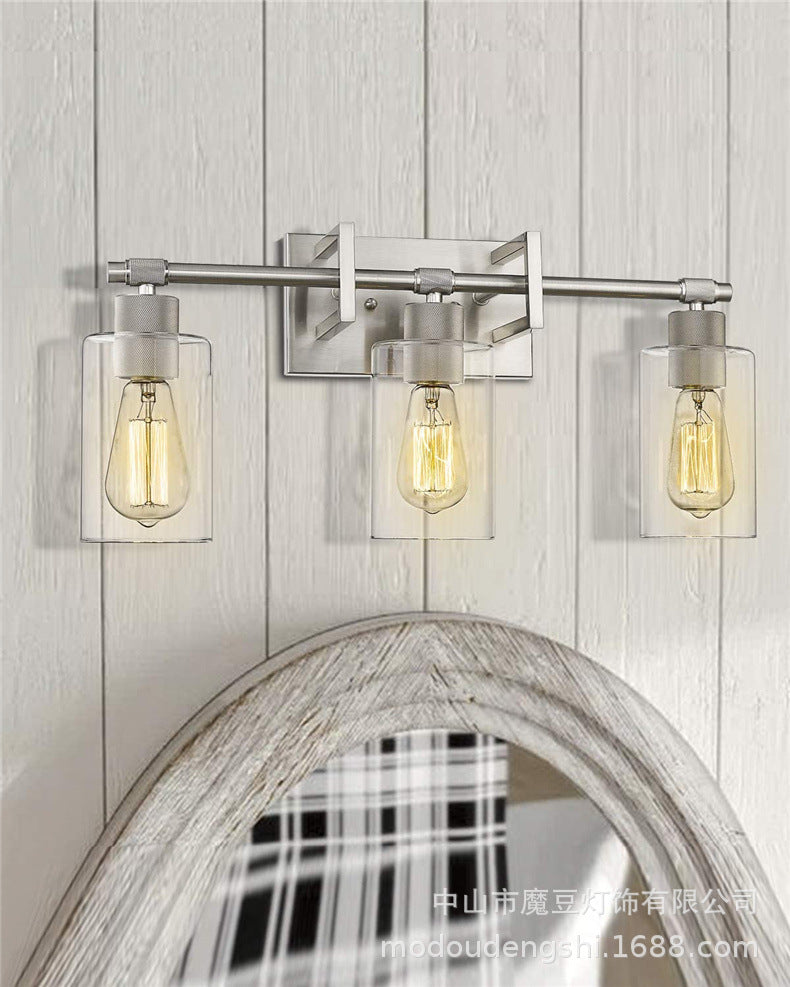 Industrial Metal Wall Mount Lighting Bathroom Vanity Sconces With Cylindrical Glass Shade Clearhalo 'Vanity Lights' 'Wall Lights' Lighting' 2617146