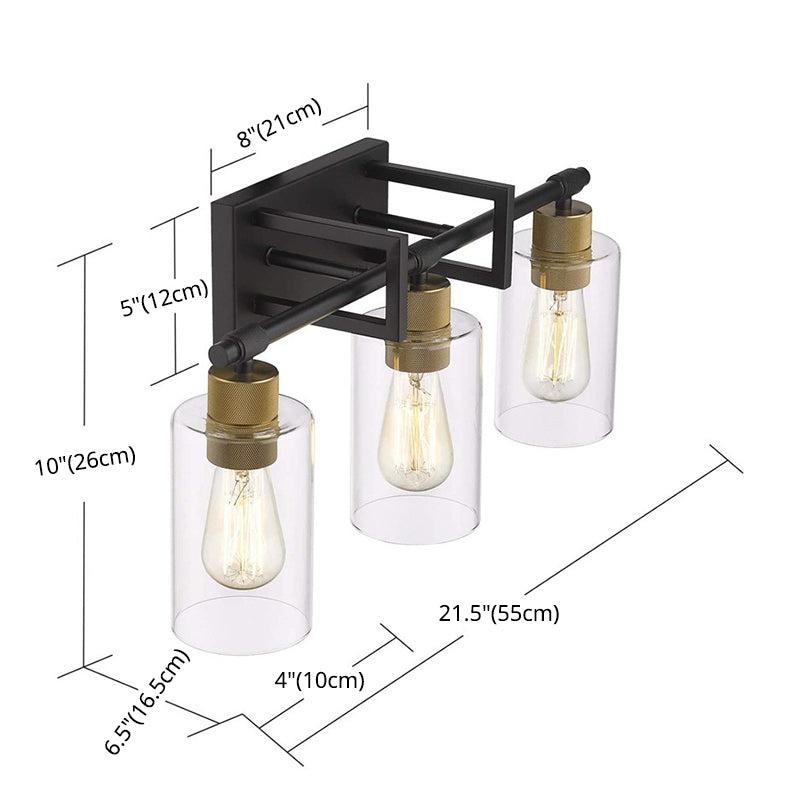 Industrial Metal Wall Mount Lighting Bathroom Vanity Sconces With Cylindrical Glass Shade Clearhalo 'Vanity Lights' 'Wall Lights' Lighting' 2617148