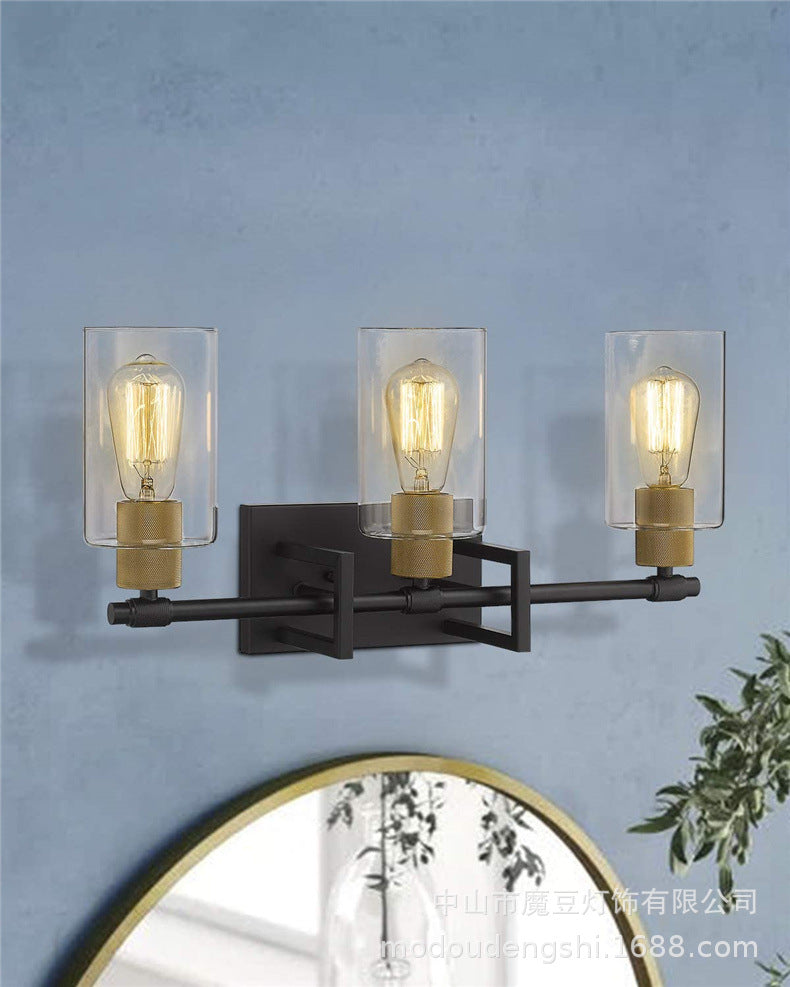 Industrial Metal Wall Mount Lighting Bathroom Vanity Sconces With Cylindrical Glass Shade Clearhalo 'Vanity Lights' 'Wall Lights' Lighting' 2617152