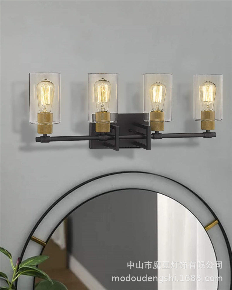 Industrial Metal Wall Mount Lighting Bathroom Vanity Sconces With Cylindrical Glass Shade Clearhalo 'Vanity Lights' 'Wall Lights' Lighting' 2617153