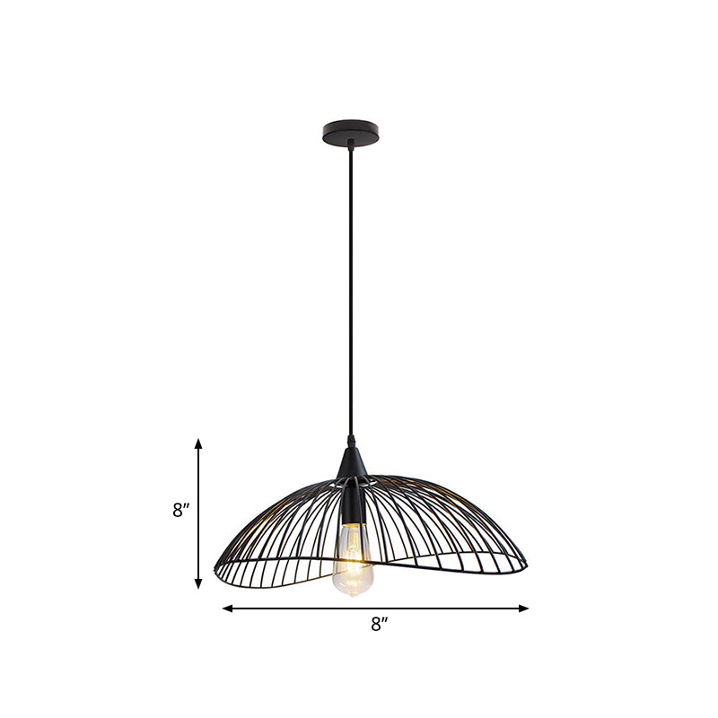 8"/19.5" Dia Caged Ceiling Light Industrial Style Metal 1 Head Kitchen Suspension Light with Waveforms Design in Black Clearhalo 'Art Deco Pendants' 'Black' 'Cast Iron' 'Ceiling Lights' 'Ceramic' 'Crystal' 'Industrial Pendants' 'Industrial' 'Metal' 'Middle Century Pendants' 'Pendant Lights' 'Pendants' 'Rustic Pendants' 'Tiffany' Lighting' 261716
