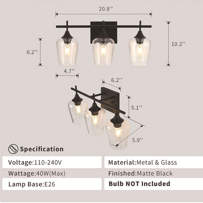 Transparent Glass Cup Shape Vanity Mirror Lights Industrial Style Vanity Fixtures for Bathroom Clearhalo 'Vanity Lights' 'Wall Lights' Lighting' 2617166