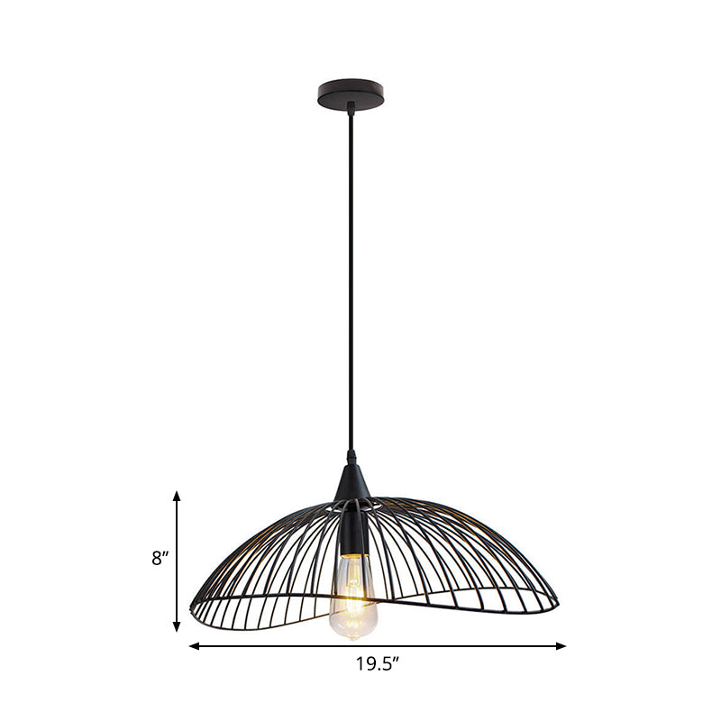 8"/19.5" Dia Caged Ceiling Light Industrial Style Metal 1 Head Kitchen Suspension Light with Waveforms Design in Black Clearhalo 'Art Deco Pendants' 'Black' 'Cast Iron' 'Ceiling Lights' 'Ceramic' 'Crystal' 'Industrial Pendants' 'Industrial' 'Metal' 'Middle Century Pendants' 'Pendant Lights' 'Pendants' 'Rustic Pendants' 'Tiffany' Lighting' 261717