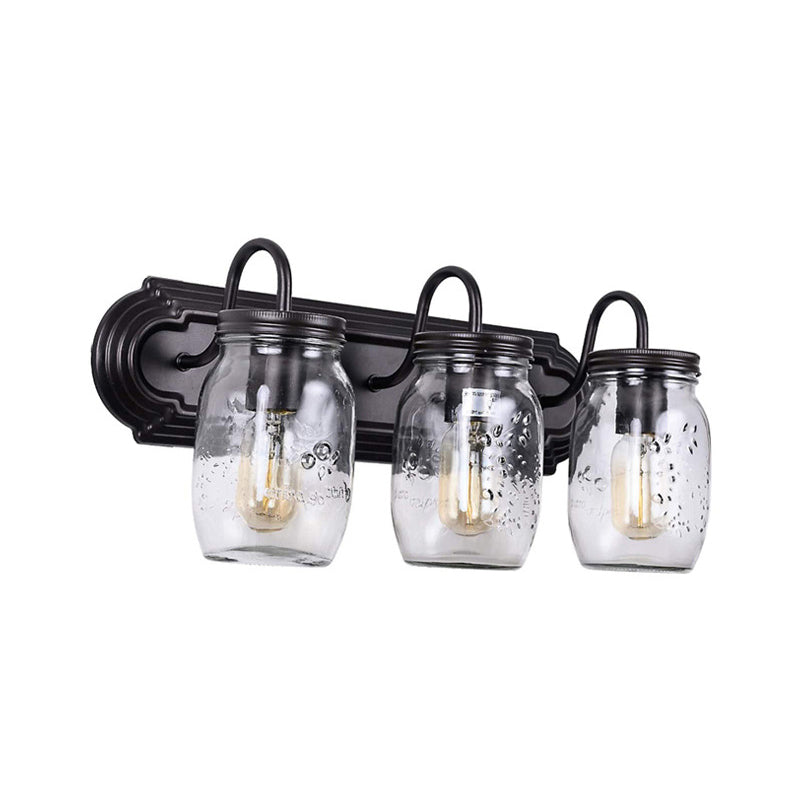 Canning Jar Shape Vanity Wall Light Fixtures 3 Heads Metal Bathroom Vanity Sconces Black Clearhalo 'Vanity Lights' 'Wall Lights' Lighting' 2617172