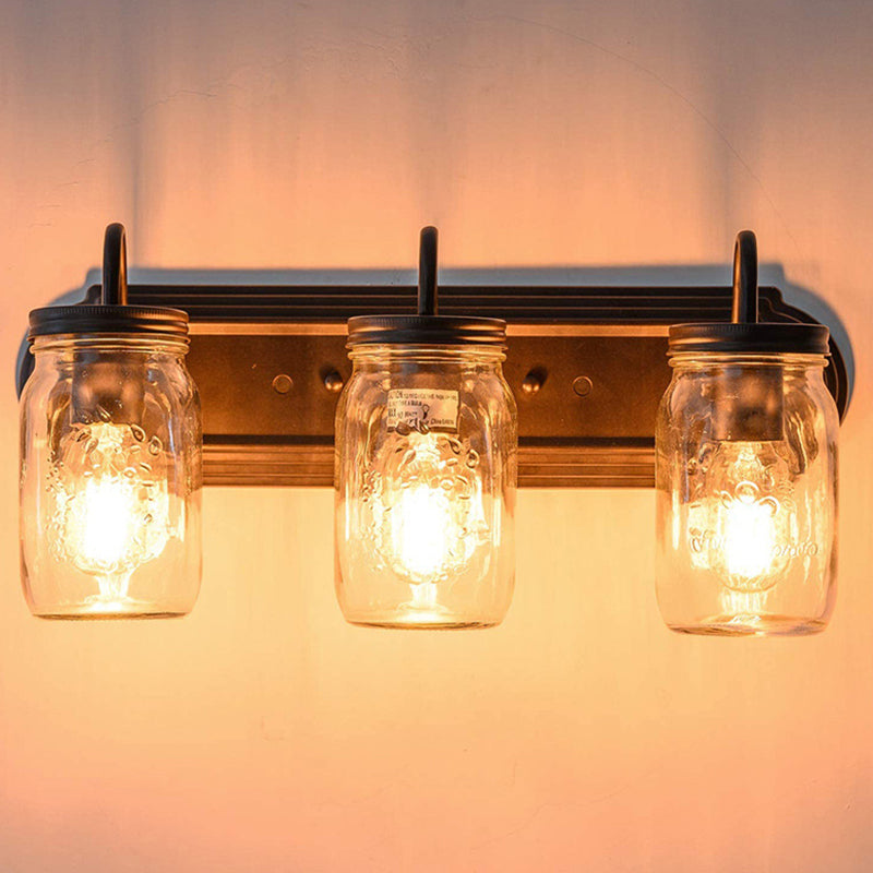 Canning Jar Shape Vanity Wall Light Fixtures 3 Heads Metal Bathroom Vanity Sconces Clearhalo 'Vanity Lights' 'Wall Lights' Lighting' 2617175