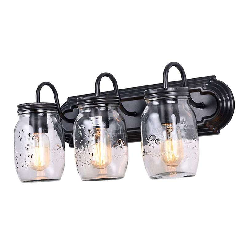 Canning Jar Shape Vanity Wall Light Fixtures 3 Heads Metal Bathroom Vanity Sconces Clearhalo 'Vanity Lights' 'Wall Lights' Lighting' 2617176