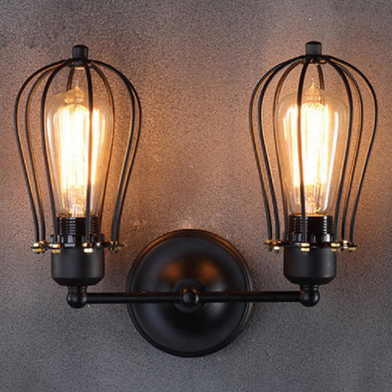 Industrial Metal Wall Mounted Vanity Lights 2 Heads over Mirror Vanity Lights in Metal Cage Clearhalo 'Vanity Lights' 'Wall Lights' Lighting' 2617186