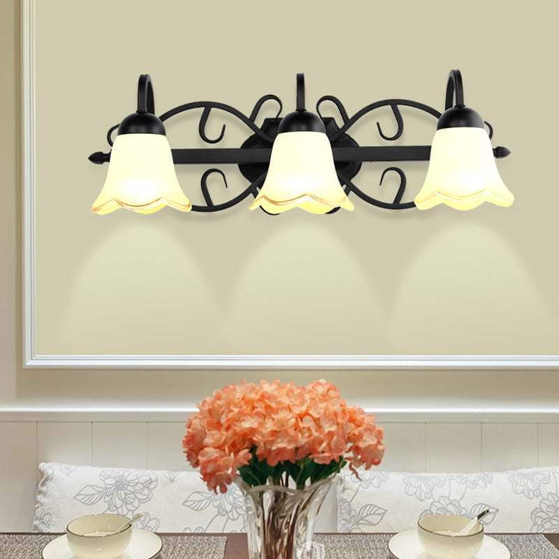 American Creative Vanity Wall Sconce Metal Vanity Sconce in Opal Glass Shade for Bathroom 3.0 Black Clearhalo 'Vanity Lights' 'Wall Lights' Lighting' 2617198