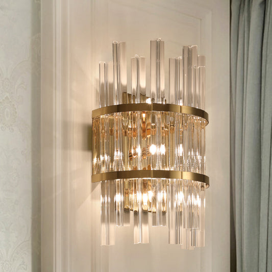 Clear Crystal Prism Sconce Lighting Modern 3 Lights Chrome/Gold Finish Wall Mounted Lamp for Living Room Gold Clearhalo 'Modern wall lights' 'Modern' 'Wall Lamps & Sconces' 'Wall Lights' Lighting' 261719