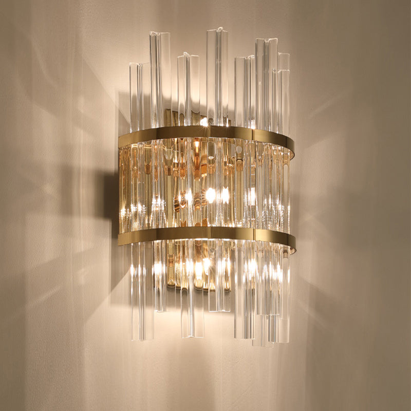 Clear Crystal Prism Sconce Lighting Modern 3 Lights Chrome/Gold Finish Wall Mounted Lamp for Living Room Clearhalo 'Modern wall lights' 'Modern' 'Wall Lamps & Sconces' 'Wall Lights' Lighting' 261720