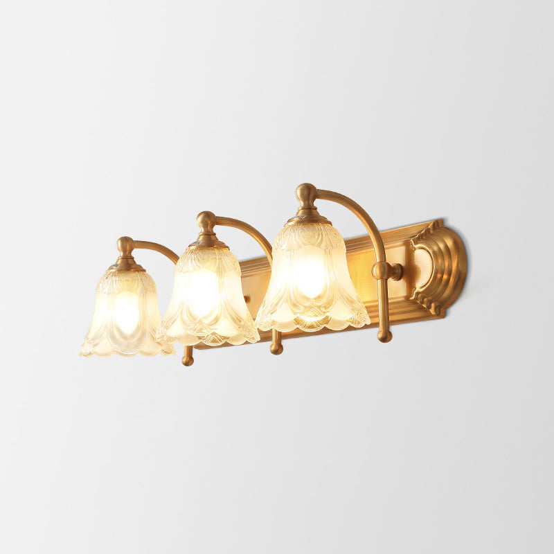 Bathroom Decoration Wall Light Sconce Brass Armed Wall Mounted Mirror Front in Ribbed Glass Shade 3.0 Gold Clearhalo 'Vanity Lights' 'Wall Lights' Lighting' 2617202