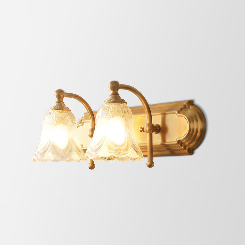 Bathroom Decoration Wall Light Sconce Brass Armed Wall Mounted Mirror Front in Ribbed Glass Shade 2.0 Gold Clearhalo 'Vanity Lights' 'Wall Lights' Lighting' 2617203