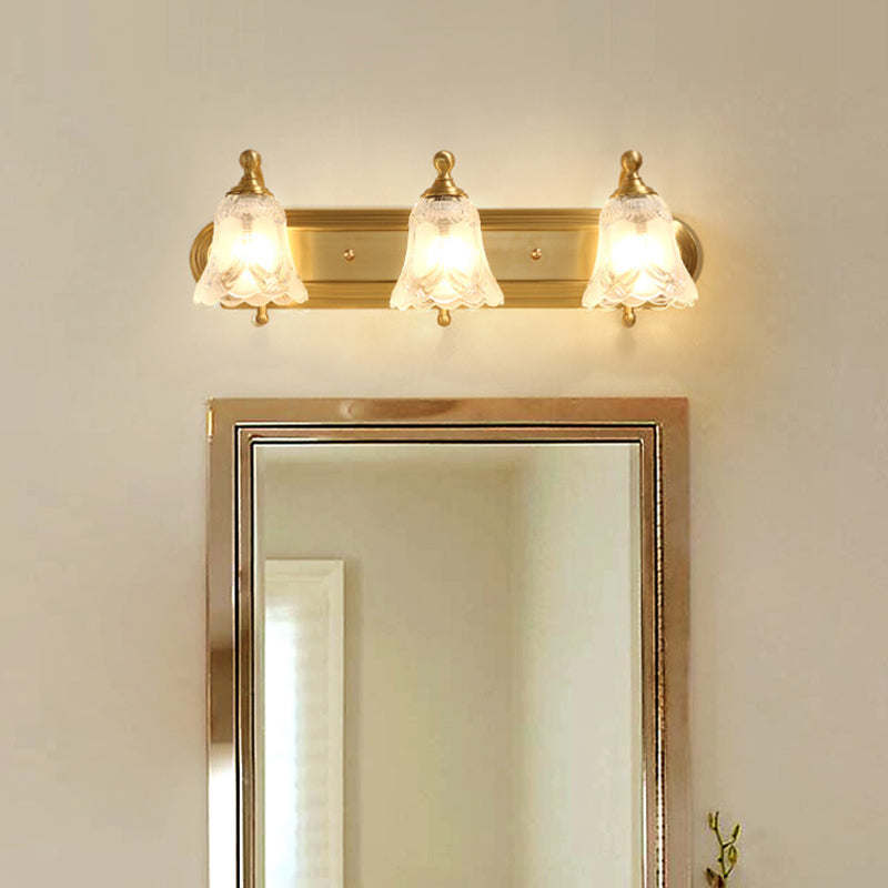 Bathroom Decoration Wall Light Sconce Brass Armed Wall Mounted Mirror Front in Ribbed Glass Shade Clearhalo 'Vanity Lights' 'Wall Lights' Lighting' 2617204