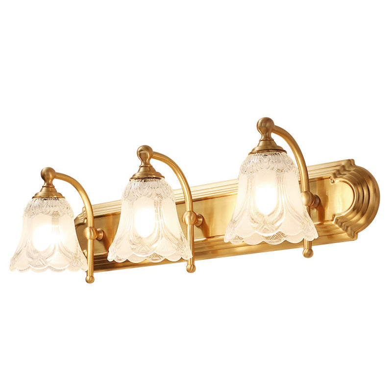 Bathroom Decoration Wall Light Sconce Brass Armed Wall Mounted Mirror Front in Ribbed Glass Shade Clearhalo 'Vanity Lights' 'Wall Lights' Lighting' 2617207