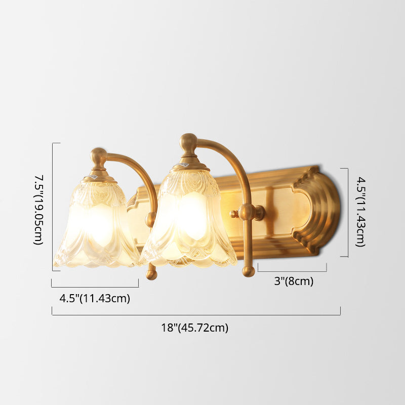 Bathroom Decoration Wall Light Sconce Brass Armed Wall Mounted Mirror Front in Ribbed Glass Shade Clearhalo 'Vanity Lights' 'Wall Lights' Lighting' 2617209