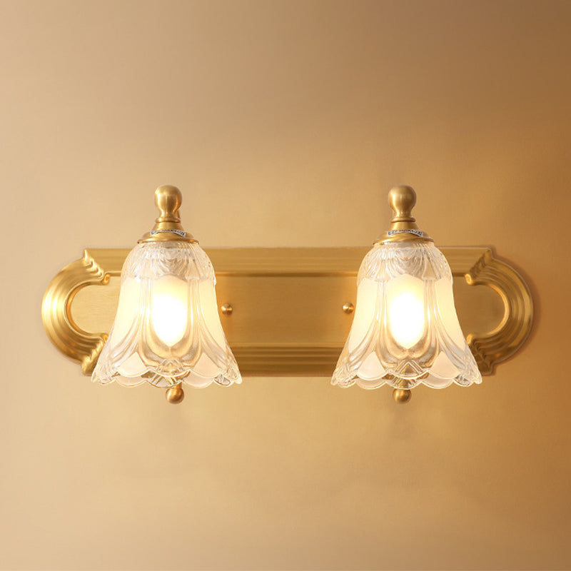 Bathroom Decoration Wall Light Sconce Brass Armed Wall Mounted Mirror Front in Ribbed Glass Shade Clearhalo 'Vanity Lights' 'Wall Lights' Lighting' 2617210