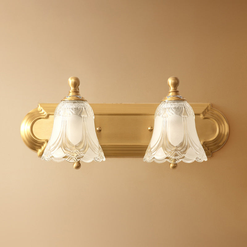 Bathroom Decoration Wall Light Sconce Brass Armed Wall Mounted Mirror Front in Ribbed Glass Shade Clearhalo 'Vanity Lights' 'Wall Lights' Lighting' 2617211