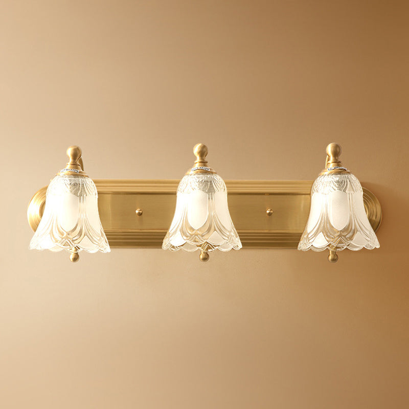 Bathroom Decoration Wall Light Sconce Brass Armed Wall Mounted Mirror Front in Ribbed Glass Shade Clearhalo 'Vanity Lights' 'Wall Lights' Lighting' 2617212