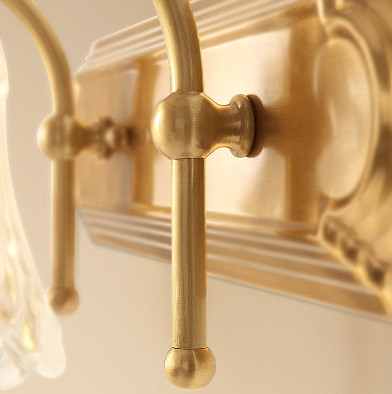 Bathroom Decoration Wall Light Sconce Brass Armed Wall Mounted Mirror Front in Ribbed Glass Shade Clearhalo 'Vanity Lights' 'Wall Lights' Lighting' 2617215