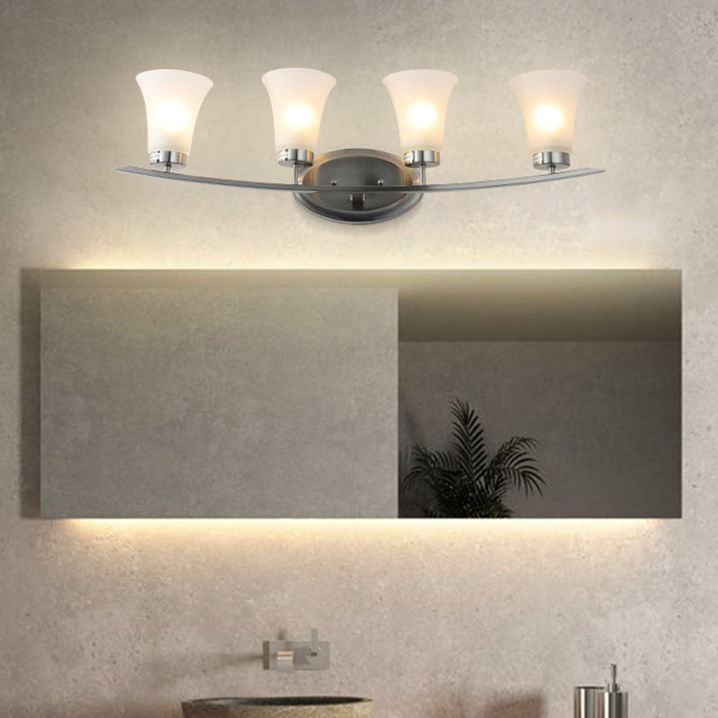 American Simplicity Wall Mounted Lights 4 Lights Opal White Glass Vanity Wall Sconce for Bathroom Silver Clearhalo 'Vanity Lights' 'Wall Lights' Lighting' 2617216