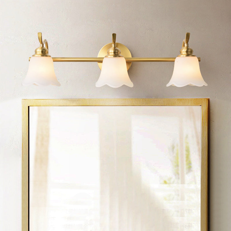 American Brass Indoor Wall Lighting Down Lighting Vanity Light above Mirror in Frosted Glass 3.0 Brass Clearhalo 'Vanity Lights' 'Wall Lights' Lighting' 2617228