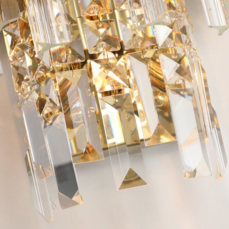 Clear Crystal Prism Sconce Lighting Modern 3 Lights Chrome/Gold Finish Wall Mounted Lamp for Living Room Clearhalo 'Modern wall lights' 'Modern' 'Wall Lamps & Sconces' 'Wall Lights' Lighting' 261723