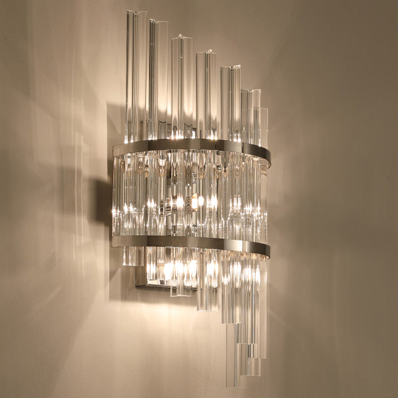 Clear Crystal Prism Sconce Lighting Modern 3 Lights Chrome/Gold Finish Wall Mounted Lamp for Living Room Chrome Clearhalo 'Modern wall lights' 'Modern' 'Wall Lamps & Sconces' 'Wall Lights' Lighting' 261724