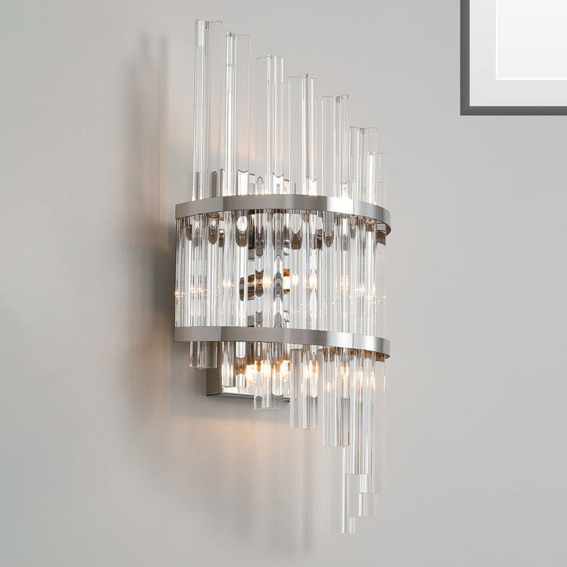 Clear Crystal Prism Sconce Lighting Modern 3 Lights Chrome/Gold Finish Wall Mounted Lamp for Living Room Clearhalo 'Modern wall lights' 'Modern' 'Wall Lamps & Sconces' 'Wall Lights' Lighting' 261725