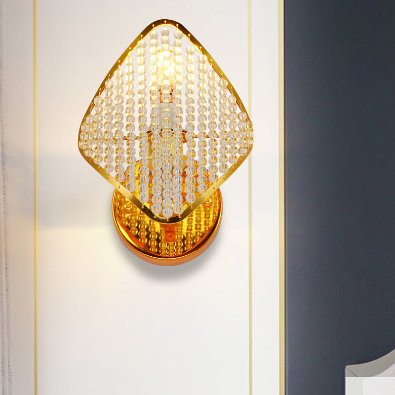 Clear Crystal Beaded Wall Light Fixture Modern Stylish 1 Head Golden Wall Mounted Light with Rhombus Shape Gold Clearhalo 'Modern wall lights' 'Modern' 'Wall Lamps & Sconces' 'Wall Lights' Lighting' 261729