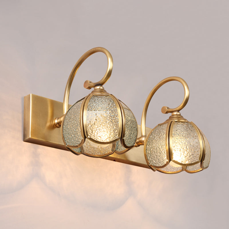 Brass Vanity Sconce Light Mid-Century Style Bathroom Vanity Lights in Glass Shade Gold Clearhalo 'Vanity Lights' 'Wall Lights' Lighting' 2617295