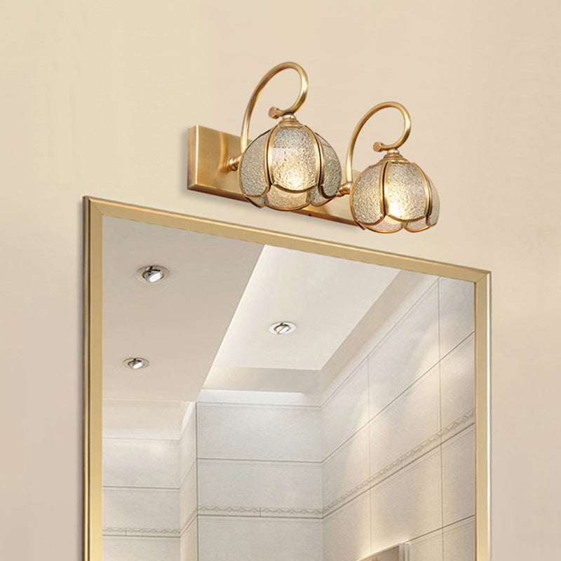 Brass Vanity Sconce Light Mid-Century Style Bathroom Vanity Lights in Glass Shade Clearhalo 'Vanity Lights' 'Wall Lights' Lighting' 2617296