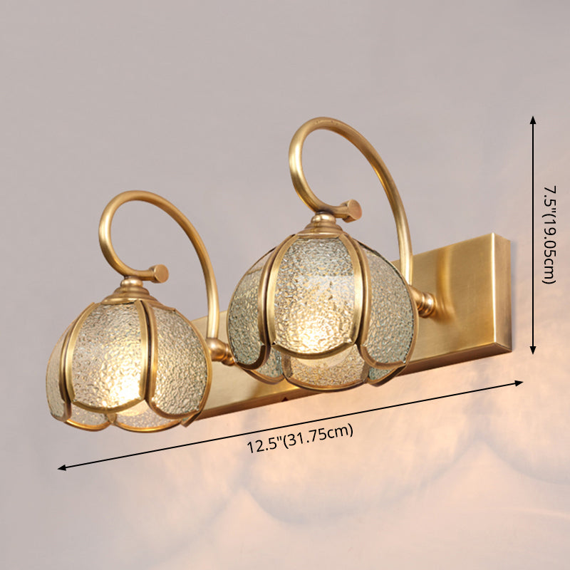 Brass Vanity Sconce Light Mid-Century Style Bathroom Vanity Lights in Glass Shade Clearhalo 'Vanity Lights' 'Wall Lights' Lighting' 2617300