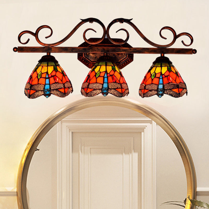 Vintage Colorful Dragonfly Vanity Light Fixtures Tiffany Style over Mirror Vanity Lights Multi-Color Clearhalo 'Vanity Lights' 'Wall Lights' Lighting' 2617325