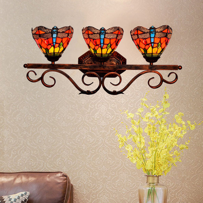 Vintage Colorful Dragonfly Vanity Light Fixtures Tiffany Style over Mirror Vanity Lights Clearhalo 'Vanity Lights' 'Wall Lights' Lighting' 2617326