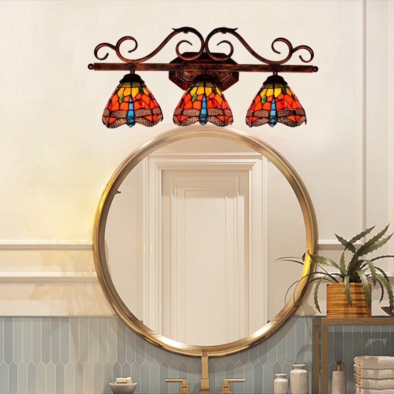 Vintage Colorful Dragonfly Vanity Light Fixtures Tiffany Style over Mirror Vanity Lights Clearhalo 'Vanity Lights' 'Wall Lights' Lighting' 2617333