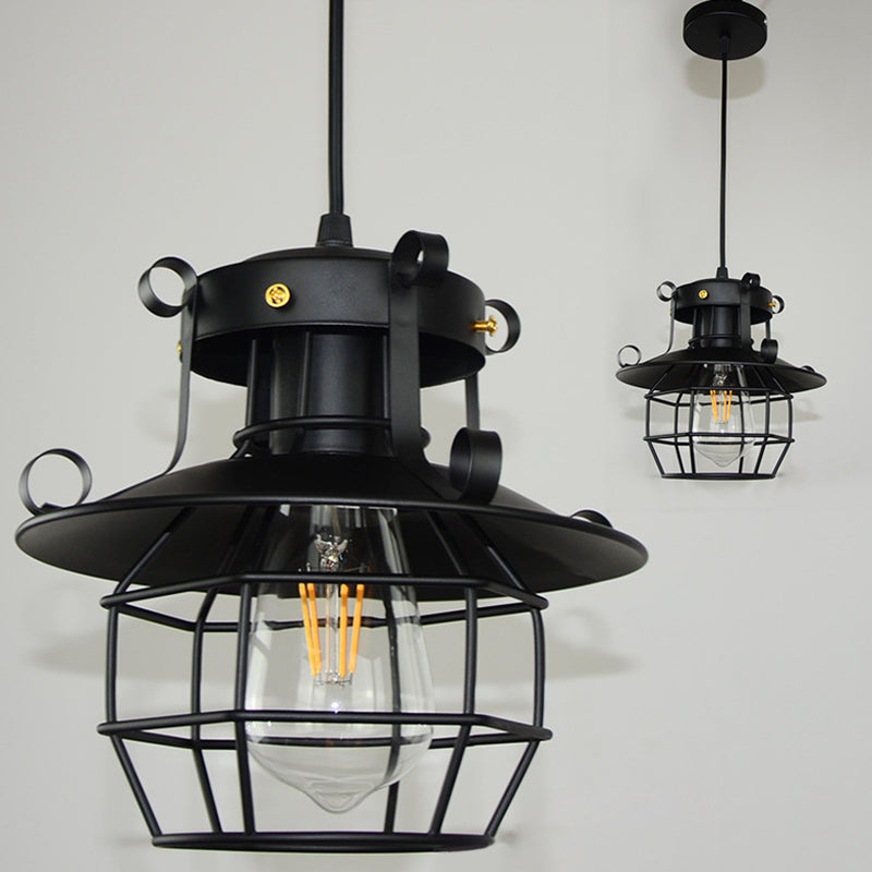 1 Light Cage Hanging Lights Retro Industrial Metal Ceiling Fixture for Coffee Shop Clearhalo 'Ceiling Lights' 'Pendant Lights' 'Pendants' Lighting' 2617415