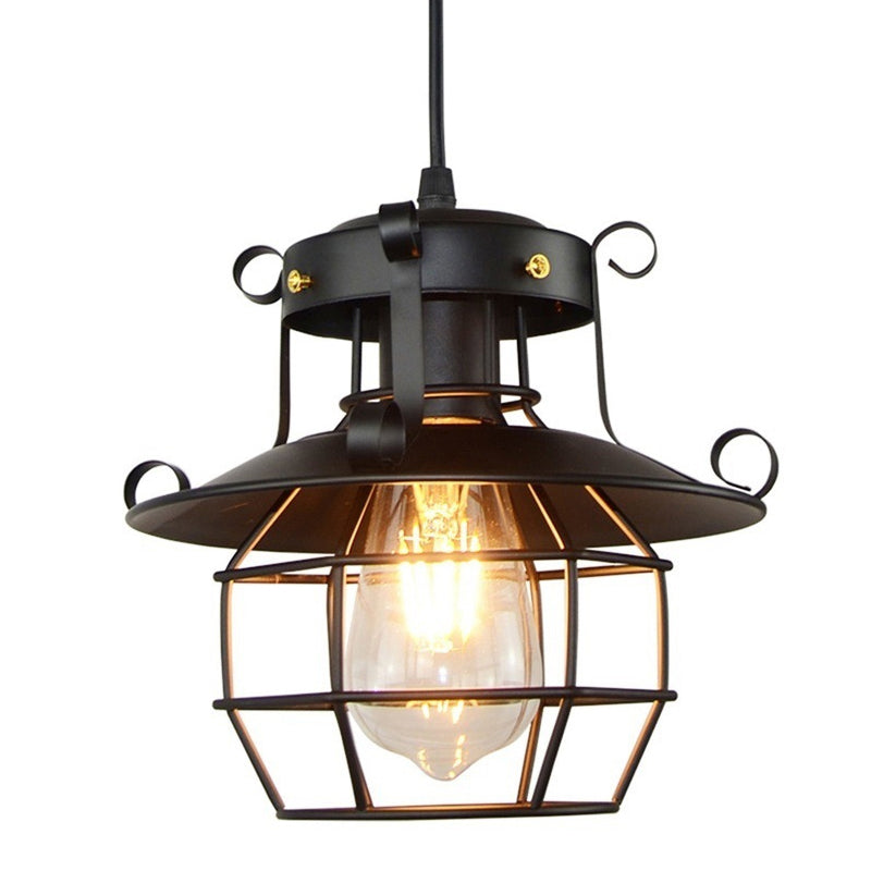 1 Light Cage Hanging Lights Retro Industrial Metal Ceiling Fixture for Coffee Shop Clearhalo 'Ceiling Lights' 'Pendant Lights' 'Pendants' Lighting' 2617416