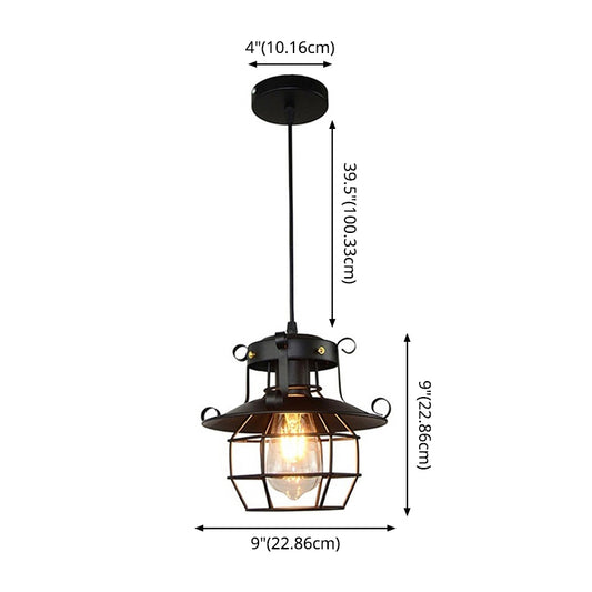 1 Light Cage Hanging Lights Retro Industrial Metal Ceiling Fixture for Coffee Shop Clearhalo 'Ceiling Lights' 'Pendant Lights' 'Pendants' Lighting' 2617417