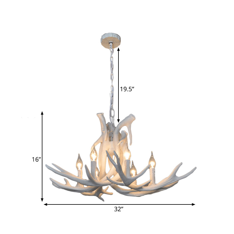 Resin White/Brown and Yellow Chandelier Lighting Antler 6 Lights Traditional Pendant Lamp for Dining Room with/without Shade Clearhalo 'Ceiling Lights' 'Chandeliers' Lighting' options 261744