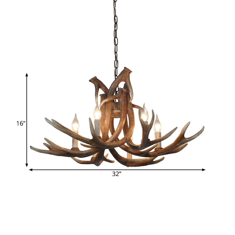 Resin White/Brown and Yellow Chandelier Lighting Antler 6 Lights Traditional Pendant Lamp for Dining Room with/without Shade Clearhalo 'Ceiling Lights' 'Chandeliers' Lighting' options 261746